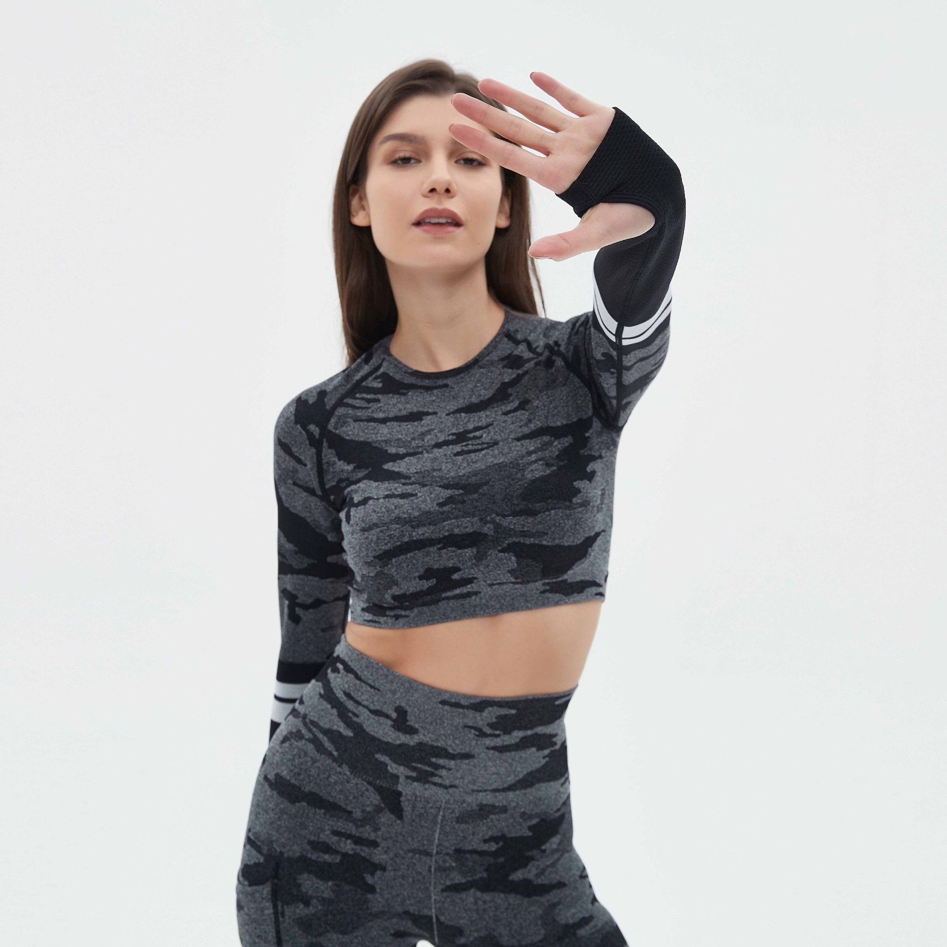 Cross-Border European and American Camouflage Seamless Yoga Clothing Suit Sports Suit Women's Sweat-Absorbent Quick-Drying Fitness Clothing High-Waisted Yoga Pants