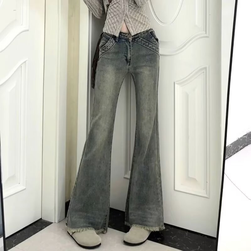 American Style Retro Stir Edge Micro-Lar Jeans Women's Summer Thin Hot Girl High Waist Slimming Trumpet Pants with No Legs