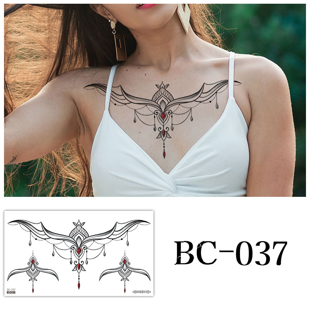 Picture of 2022 new cross-border supply waterproof tattoo stickers simple black and white flower sternum stickers personalized tattoo wholesale