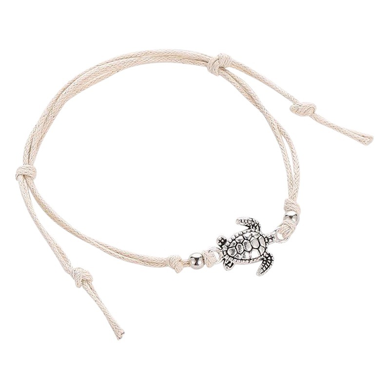Europe and the United States cross-border new vintage hemp rope turtle anklet hand woven ancient silver turtle beach anklet wholesale