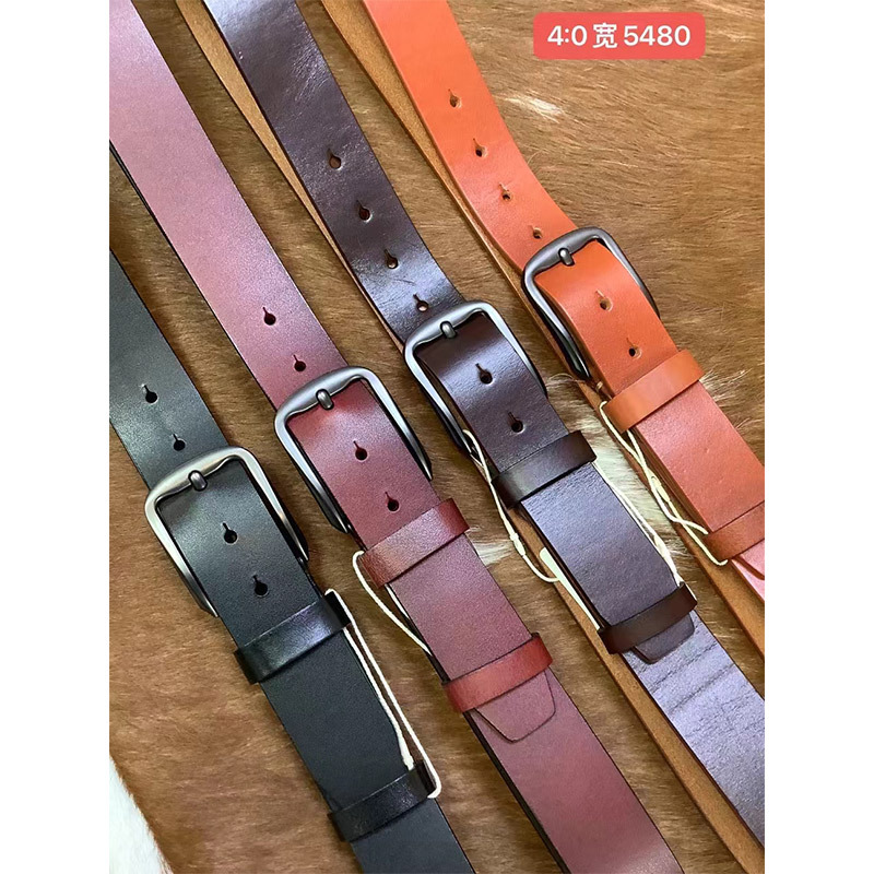 DL men's first layer cowhide vegetable tanned leather belt 5480#4.0 wide simple cowhide belt wholesale