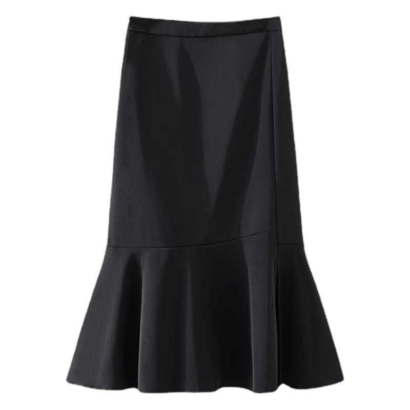High-Waisted Black Skirt, Large Size A-Line Skirt, Women's Spring and Summer Fishtail Skirt, Fat mm Belly-Covering Slimming Look Long Skirt for Small People