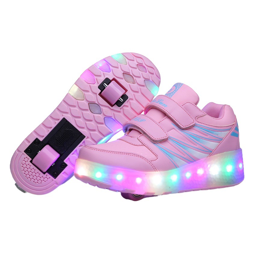 Popular online popular children's walking shoes boys' luminous shoes girls' double-wheel four-wheel student Skates skate shoes student
