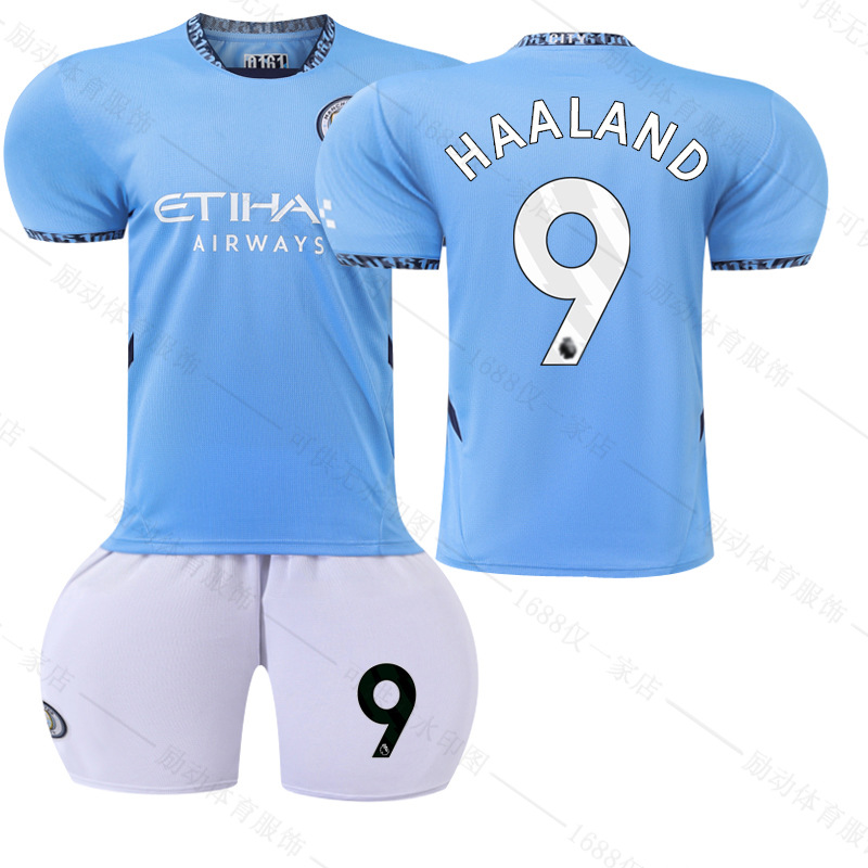 Picture of 2425 Manchester City Home New Football Suit No.9 Harland Jersey 17 De Braunay suit Foreign Trade Supply Factory