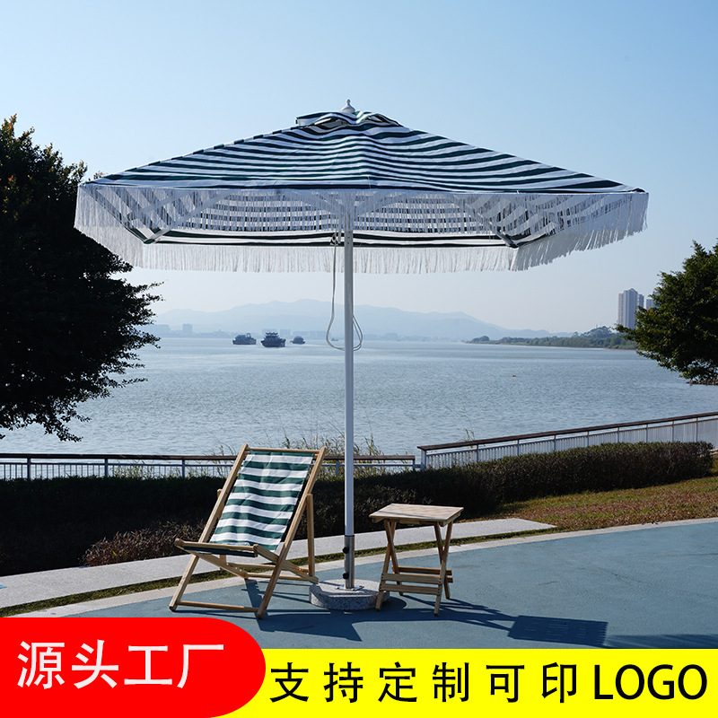 Customized Parasol Stall Commercial Wind-Resistant Outdoor Courtyard Rooftop Large Sun Umbrella Seaside Beach Center Column Roman Umbrella
