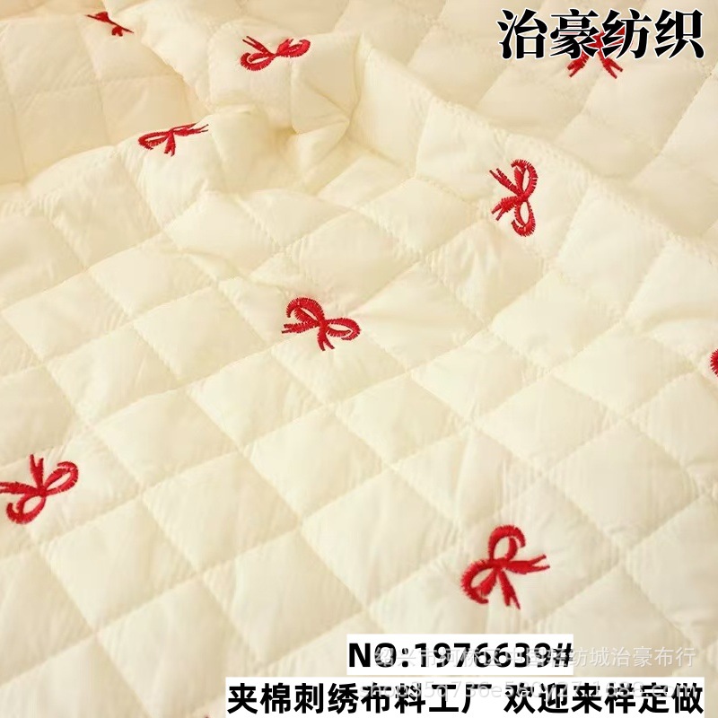 New Ins Multifunctional Handbag Red Bow Embroidered Fabric Hand Cosmetics Bag Quilted Shoulder Bag Fabric