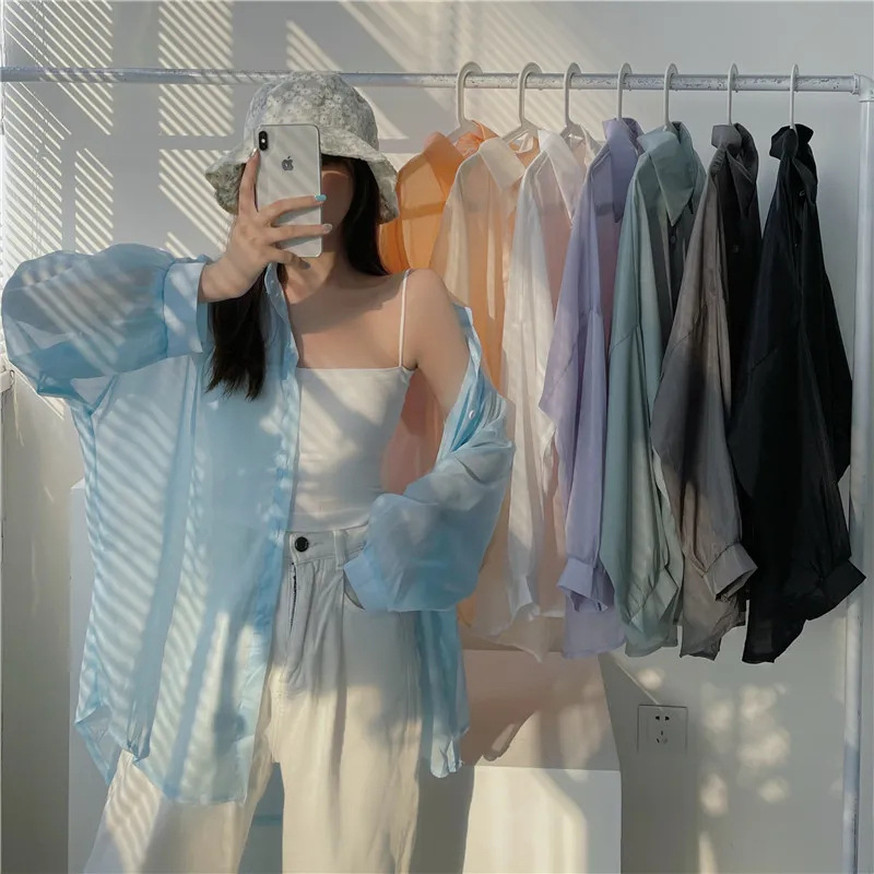Japanese and Korean Style Air Conditioning Shirt Women's Thin Outer Shirt Summer New Design Sense Chiffon Shirt Top Clothes Niche