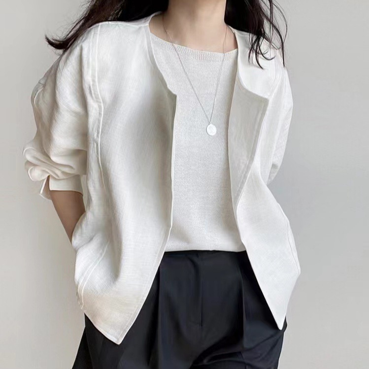 Korean Chic Cotton and Linen Thin Summer 2025 New Design Jacket Women's Short Style