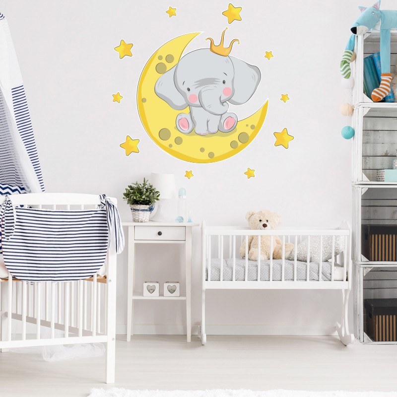 Picture of Amazon cartoon wallpaper elephant star stickers ins creative bedroom decoration wall stickers PVC background wall stickers