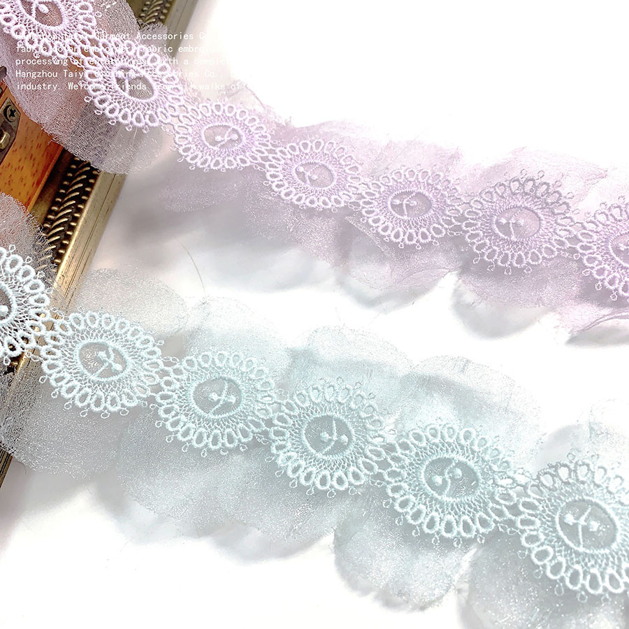 Fabric Stereoscopic Beads Flower Accessories DIY Wedding Dress Clothes Material Decorative Fabric Handmade Gauze Flower Lace Embroidery