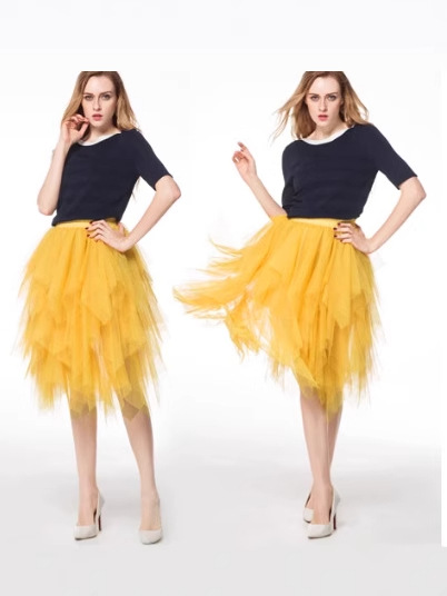 Irregular Mesh Skirt Women's Four Seasons Korean-style High Waist Skirt All-match Slim-fit A- line Puffy Skirt Mid-length Skirt
