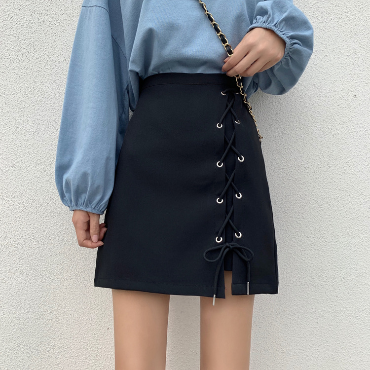 2022 summer new design lace-up skirt high waist anti-exposure A- line skirt slimming skirt hip skirt for women