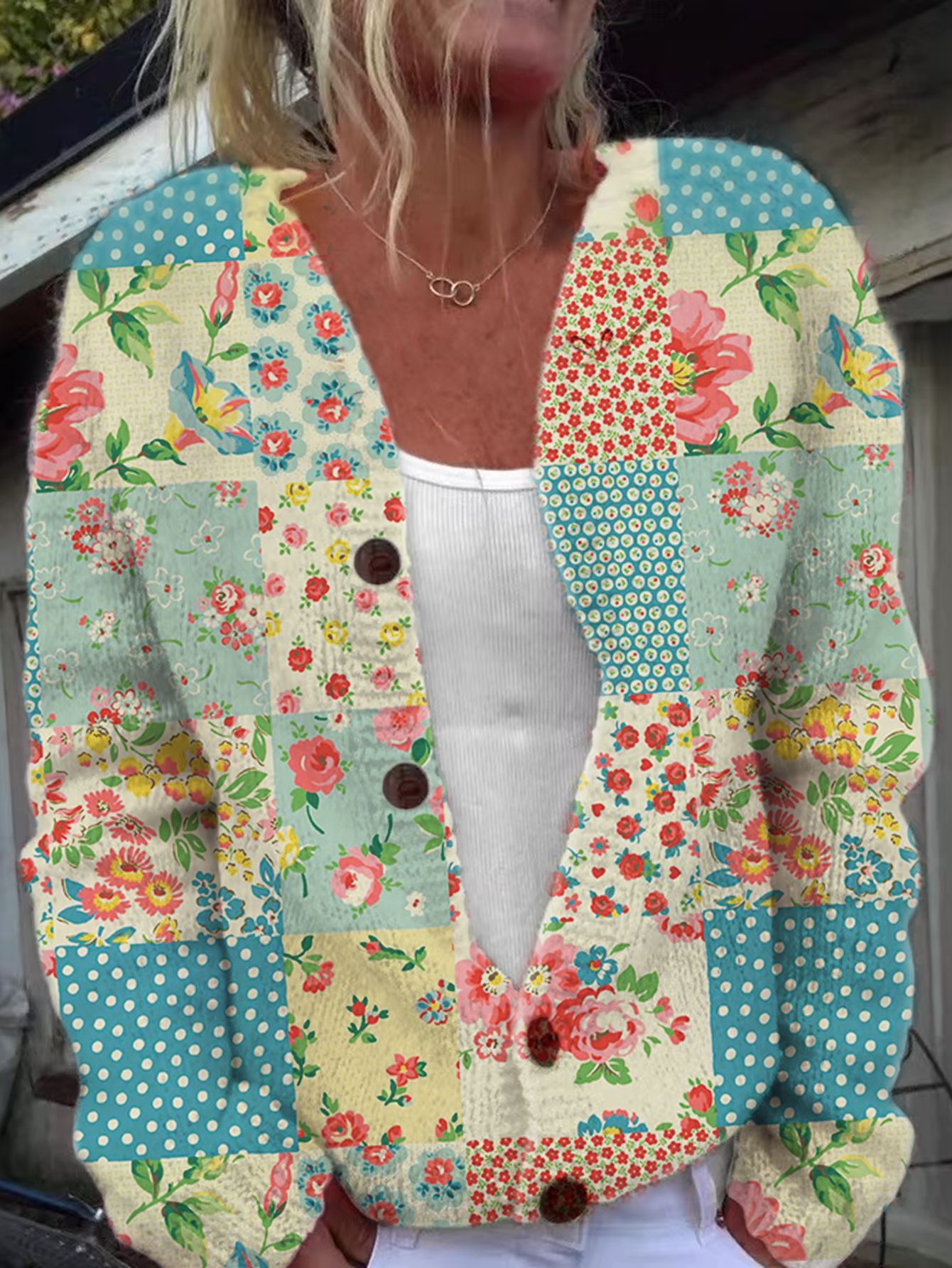 Picture of In stock new European and American cross-border Amazon loose cardigan long sleeve crew neck 3D printed sweater women's knitwear