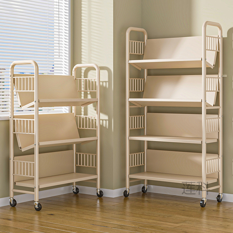 Bookshelf Floor-Standing Storage Rack with Wheels Integrated Wall-Mounted Mobile Children's Book Simple Multi-Layer Iron Storage