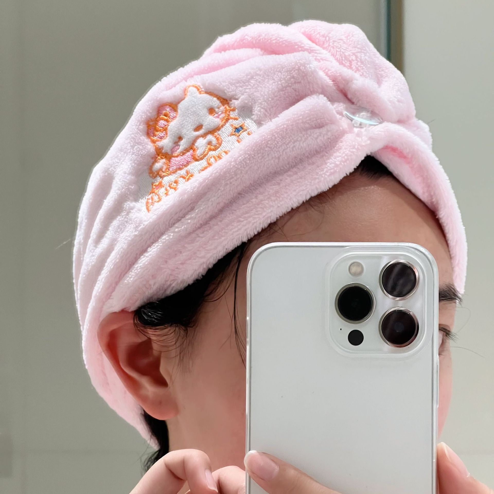 Naughty Cat Dry Hair Cap Pink Cute Student Bag Hood Dormitory Absorbent Quick-drying Coral Fleece Shower Cap Towel