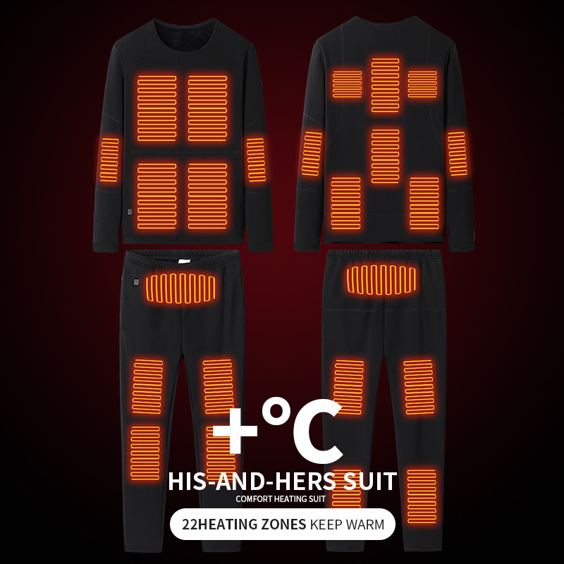 Picture of Cross-border Intelligent Heating Thermal Underwear Men's 22 Zone Electric Heating Constant Temperature Heating Autumn Clothes and Pants Thickened and Velvet Suit