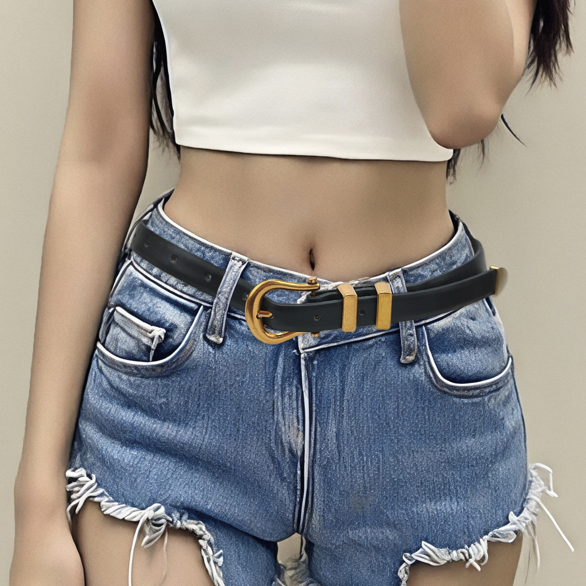 New vintage female metal pin buckle PU belt women's versatile jeans with suit slacks belt for daily commuting