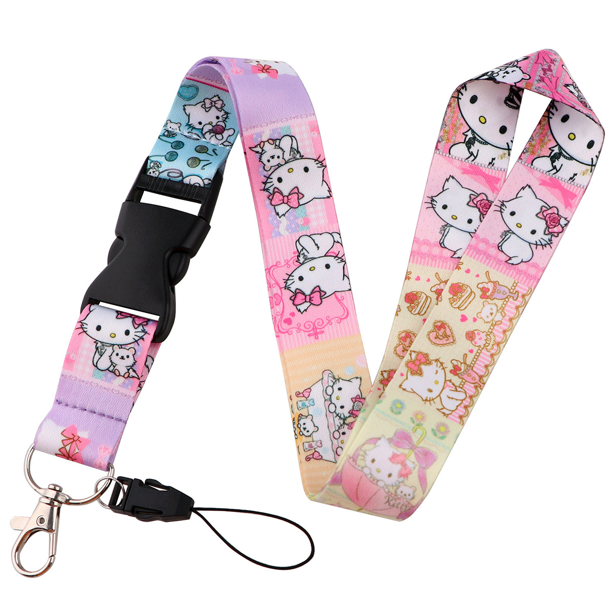 Picture of Buckle Rainbow Butterfly Moon Lanyard Card Set Ribbon Student Hanging Rope Cartoon Animal Combination Work Card Mobile Phone Rope