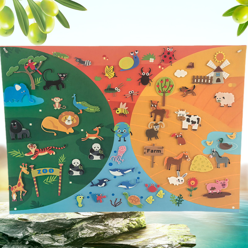 Picture of Amazon cross-border children's early education 3DIY three-dimensional felt game package storyboard learning board printing dinosaur animals