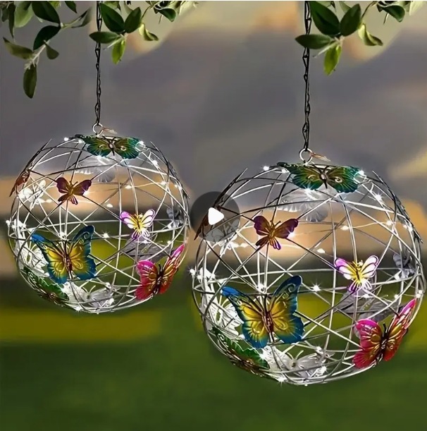 New led solar butterfly hanging tree ball outdoor courtyard garden decorative light ball hanging tree light luminous butterfly