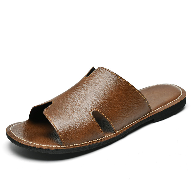 4210 men's sandals, open-toe slippers, flat soles, handmade plus-size leather, summer half slippers, cross-border trend