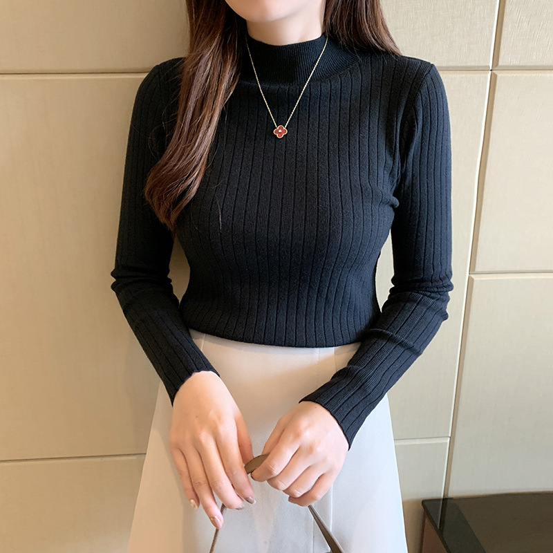 Picture of Half Turtleneck Bottoming Shirt for Women with Thin Inner Wear 2024 Autumn and Winter New Style Short Knitwear Long-Sleeved Knitwear Top