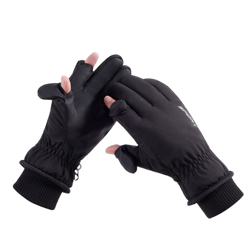 Ski gloves men's Q216 waterproof cold-proof velvet padded Dew two fingers outdoor cycling warm winter riding gloves