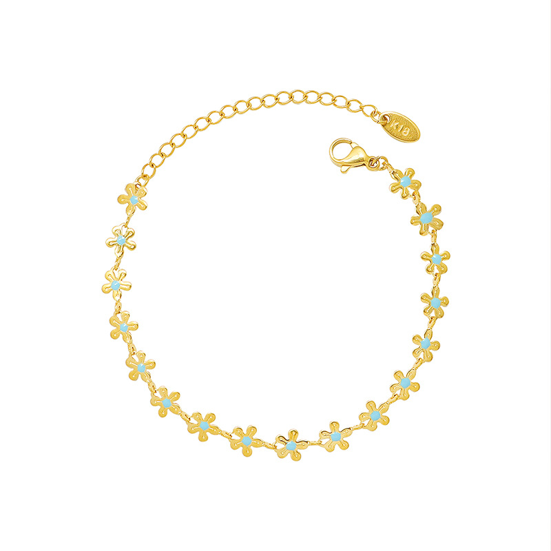 Picture of Ins European and American Personalized Gold Flower Blue Oil Dripping Necklace Titanium Steel Plated 18K Real Gold Bracelet Set Non-Fading Jewelry
