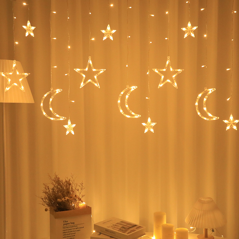 Cross-border LED Starry Sky Light String Star and Moon Curtain Light Room Decoration Colorful Light String Outdoor Camping Style Atmosphere Waterproof Light