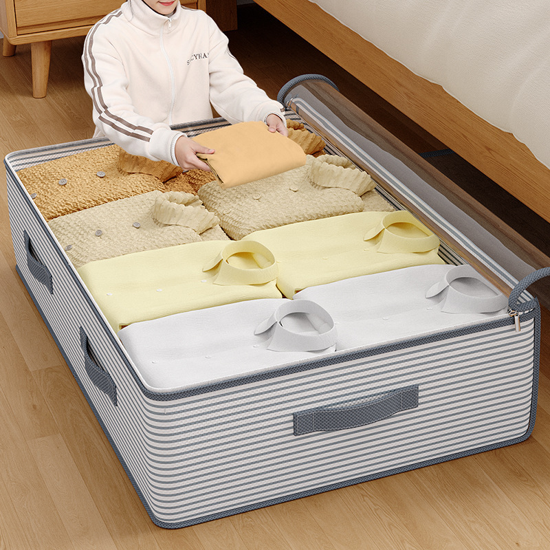 Cross-border Bed Storage Bag Large Capacity Household Visual Non-woven Quilt Finishing Box Drawer Type Folding Storage Basket