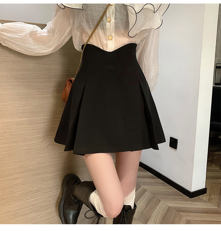 2023 Black plus size High Waist Skirt Design Niche A- Shaded Pleated Skirt Women's Spring Short Skirt