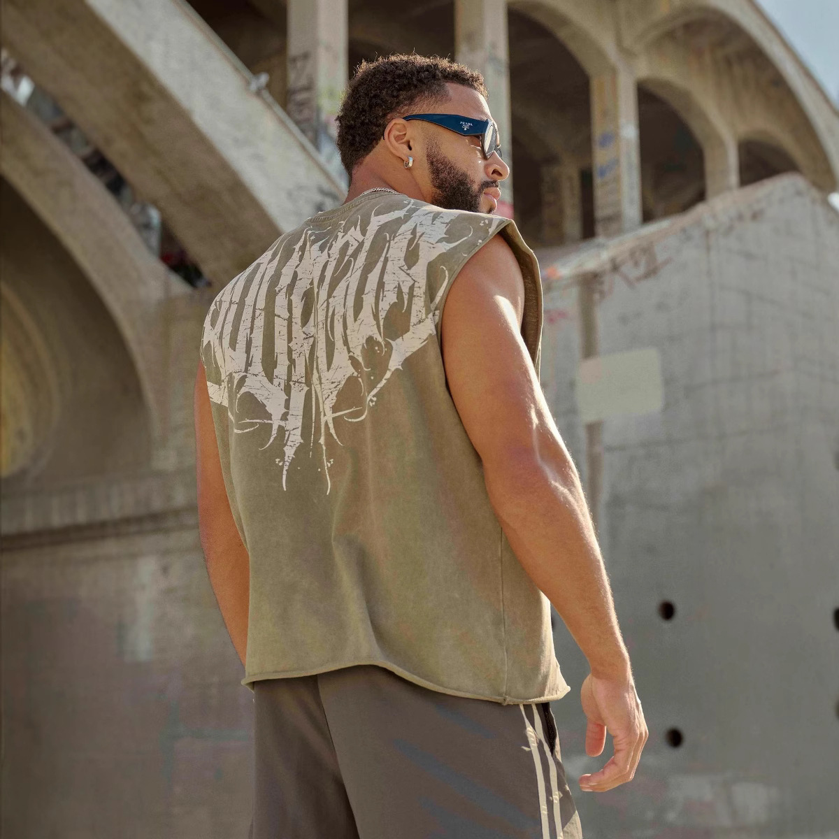Picture of Summer American Style Trendy Brand YOUNG Letter Vest Men's Wide Shoulder plus size Fashion Sports Fitness Running Casual T-Shirt