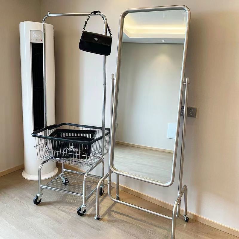 Movable wheeled coat rack, clothing store light luxury display rack, floor belt basket, Internet celebrity photo shoot, women's clothing hanging hanger