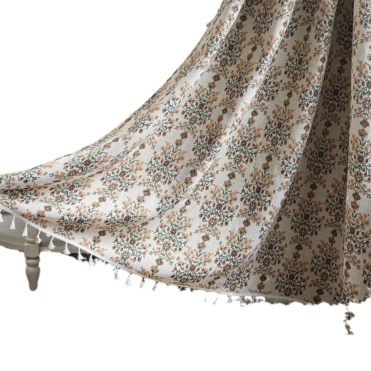 Imanqi Rhyme Curtain Green Flower Jacquard Tassel Curtain Towel Finished Kitchen Curtain Floating Window Semi-Shaded Factory Straight