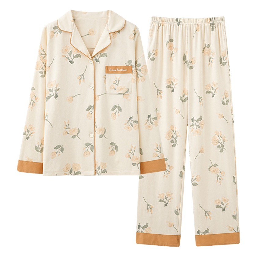 Pajamas women's autumn and winter cotton long sleeve 2024 new one-piece delivery home wear loose spring and autumn suit