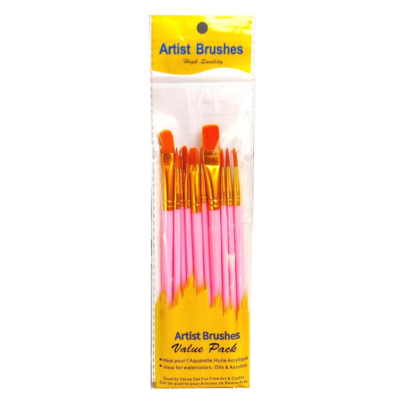 10 PCs nylon wool plastic rod brush suit gouache watercolor acrylic painting brush art supplies factory wholesale