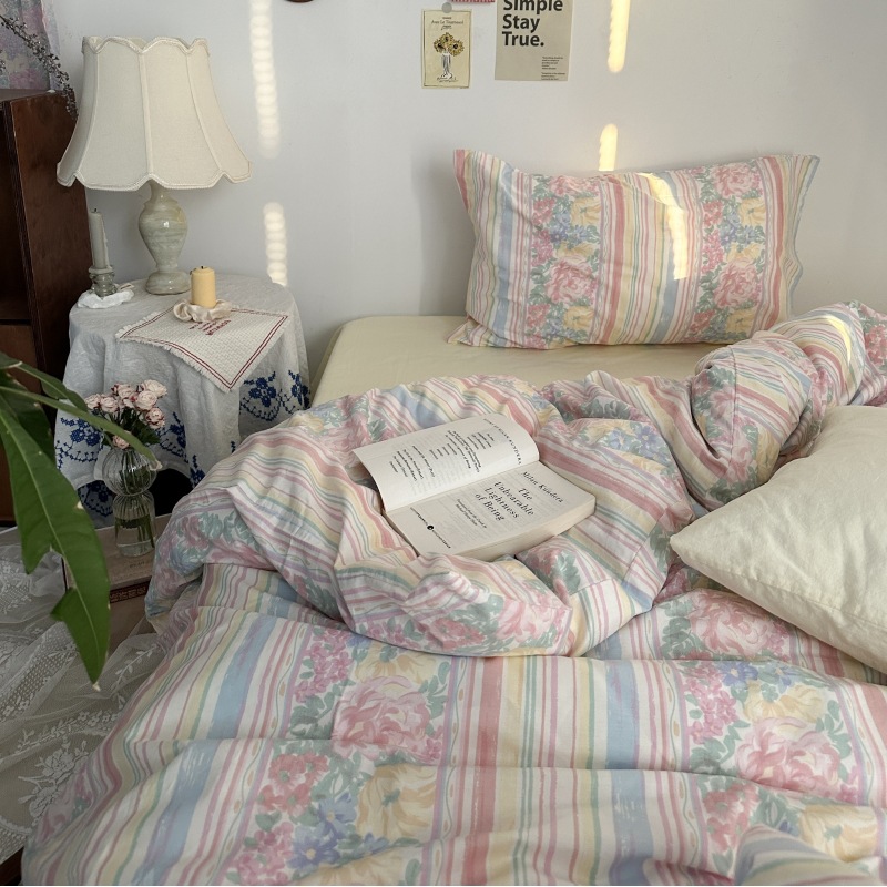Picture of Small fresh pastoral style cotton bed four-piece set cotton bed sheet quilt cover quilt cover bed hat dormitory three-piece set