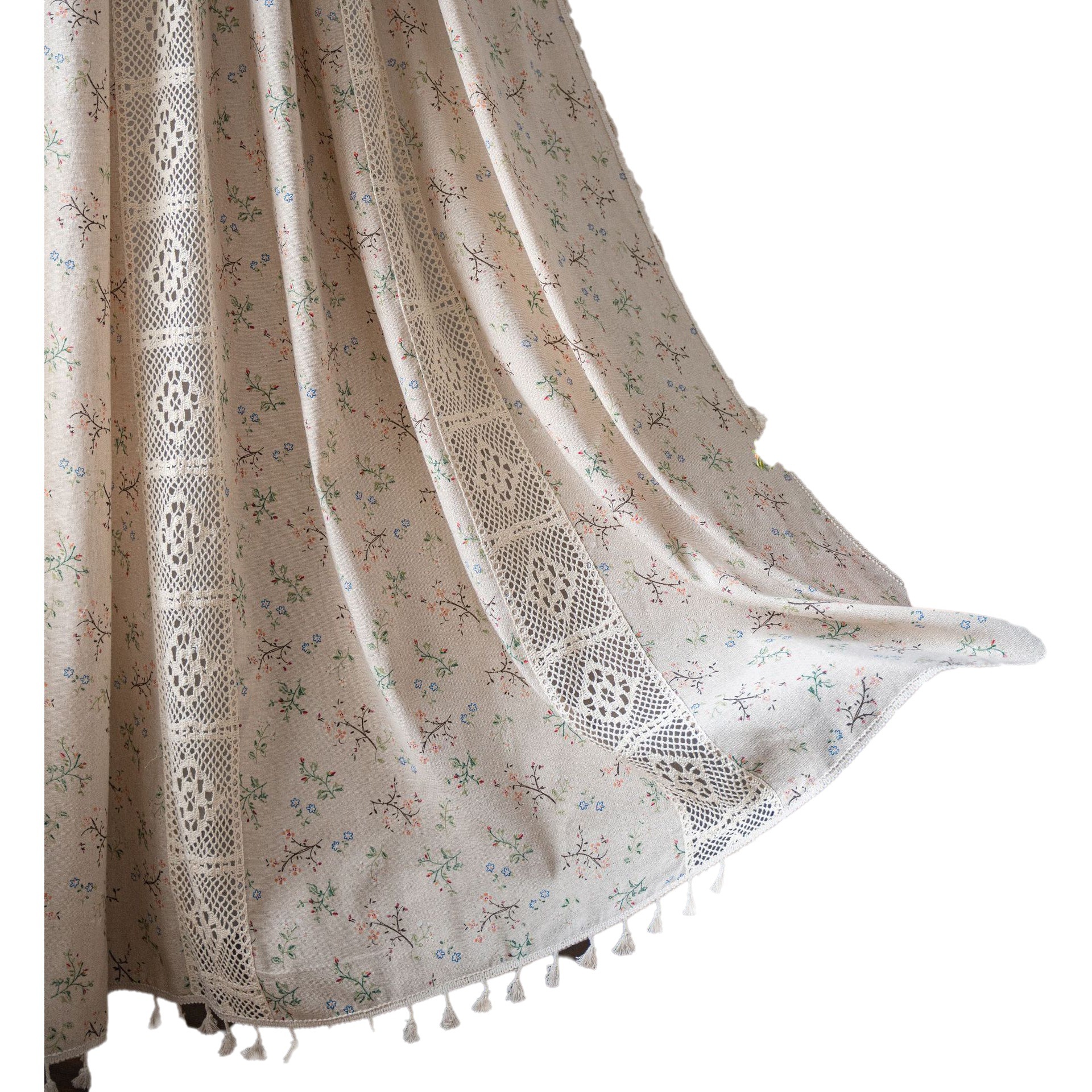 Yiman Qiyun Curtain Lanju Curtain Finished Printed Hollow Stitching American Style Kitchen Curtain Semi-Shading Curtain Tassel