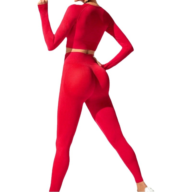 Cross-border European and American autumn and winter New Sports high waist tight yoga long sleeve slim hip lifting solid color sexy yoga clothes