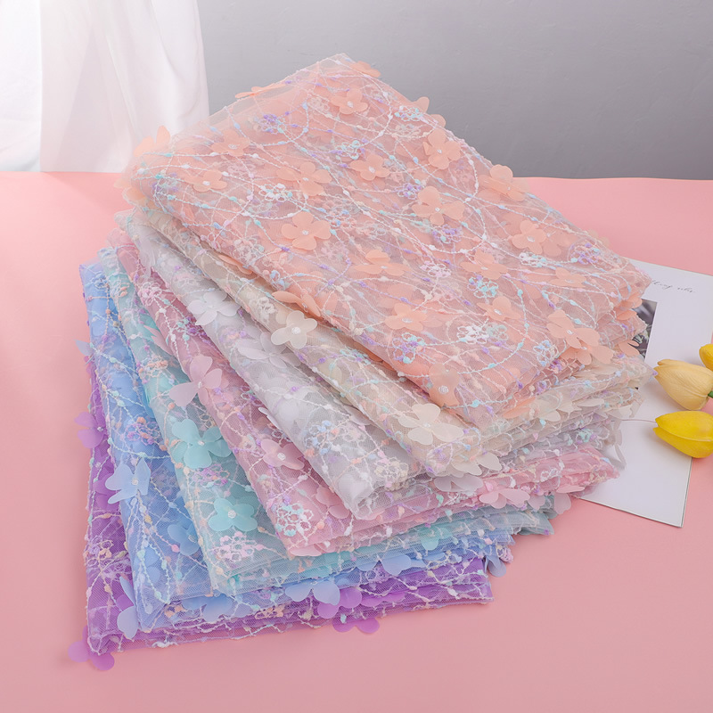 Picture of Rainbow Rope Embroider 3D Stereo Same Color Flower Mesh Fabric Embroider Children's Clothing Dress Accessories Embroider Fabric