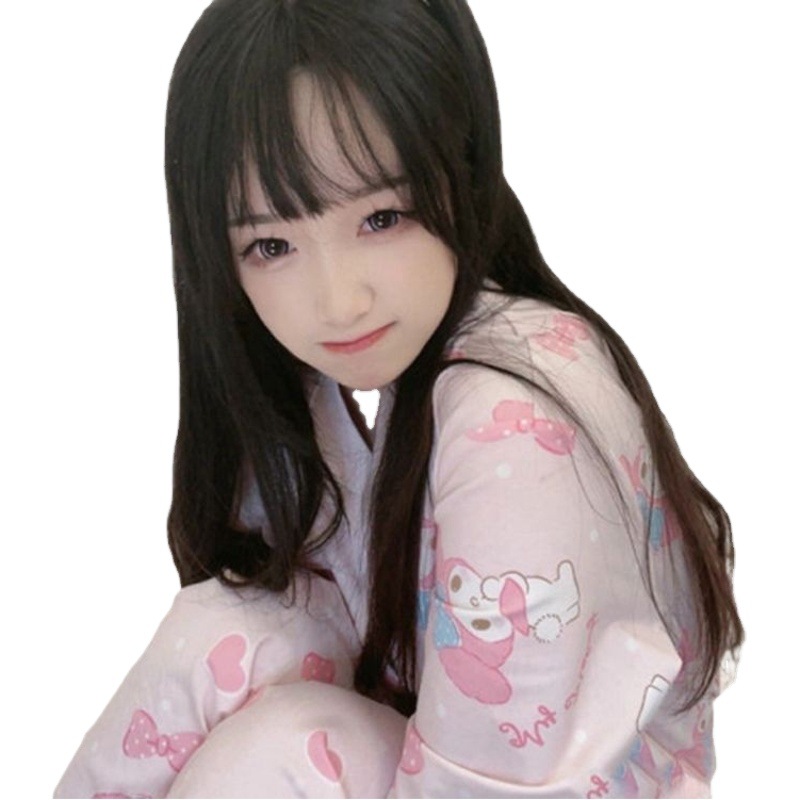 Japanese Student Girl Loose Spring and Autumn Long Sleeve Imitation Cotton Merlot Sweet Loose Home Clothes Girl Heart Suit