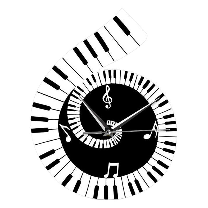 Black and white music watch decoration wall clock treble clef piano keyboard notes irregular decoration clock wall clock cross border