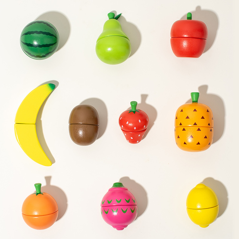 Wooden Simulation Fruit and Vegetable Cut and Watch Music Magnetic Wooden Boxed Children's Early Education Play Home Kitchen Toy Building Blocks