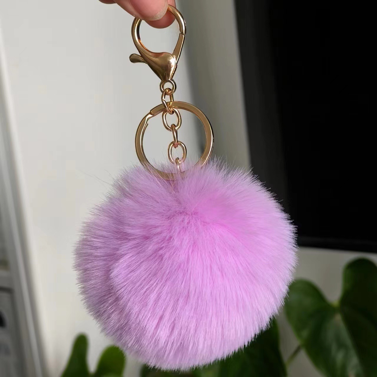 Picture of Spot 8cm imitation rex rabbit fur ball key chain net red fur ball doll bag pendant gift schoolbag girl heart