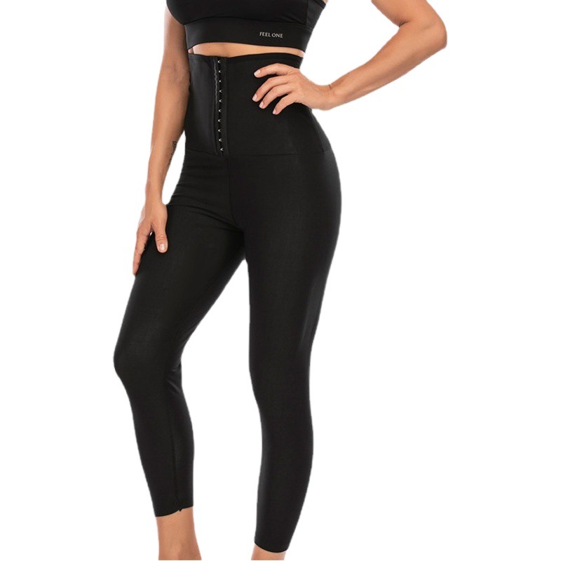 Amazon Body Shaping Pants Women's High Waist Tight Sports Fitness Pants European and American Buttoned Belly Controlling Sweat Pants Body Shaping Yoga Pants
