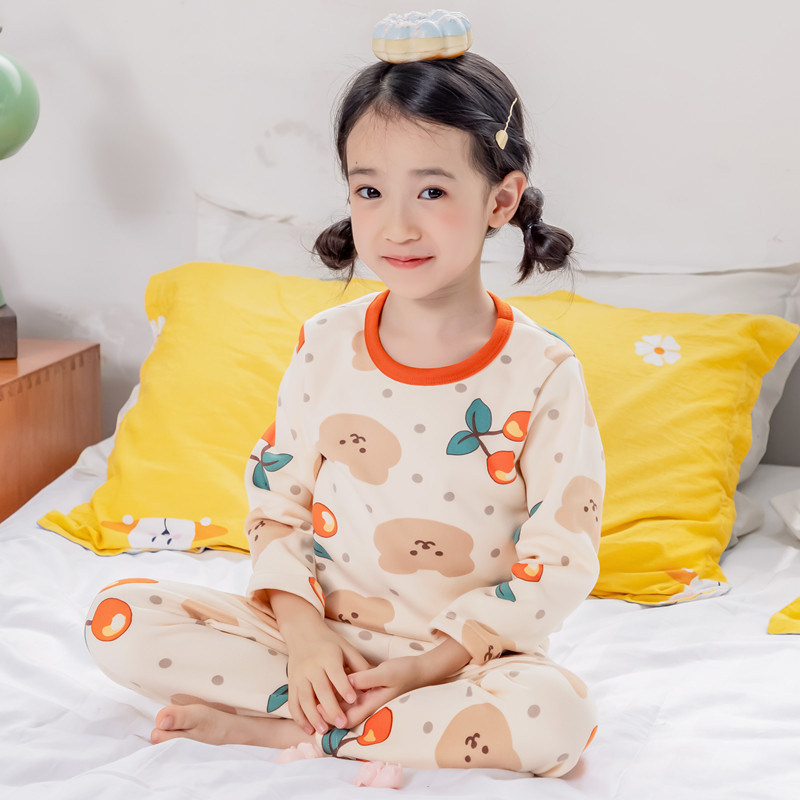 Picture of Children's thermal underwear children's clothing fleece-lined thickened suit boys' autumn clothes long pants girls' winter clothes bottoming two-piece suit fashion