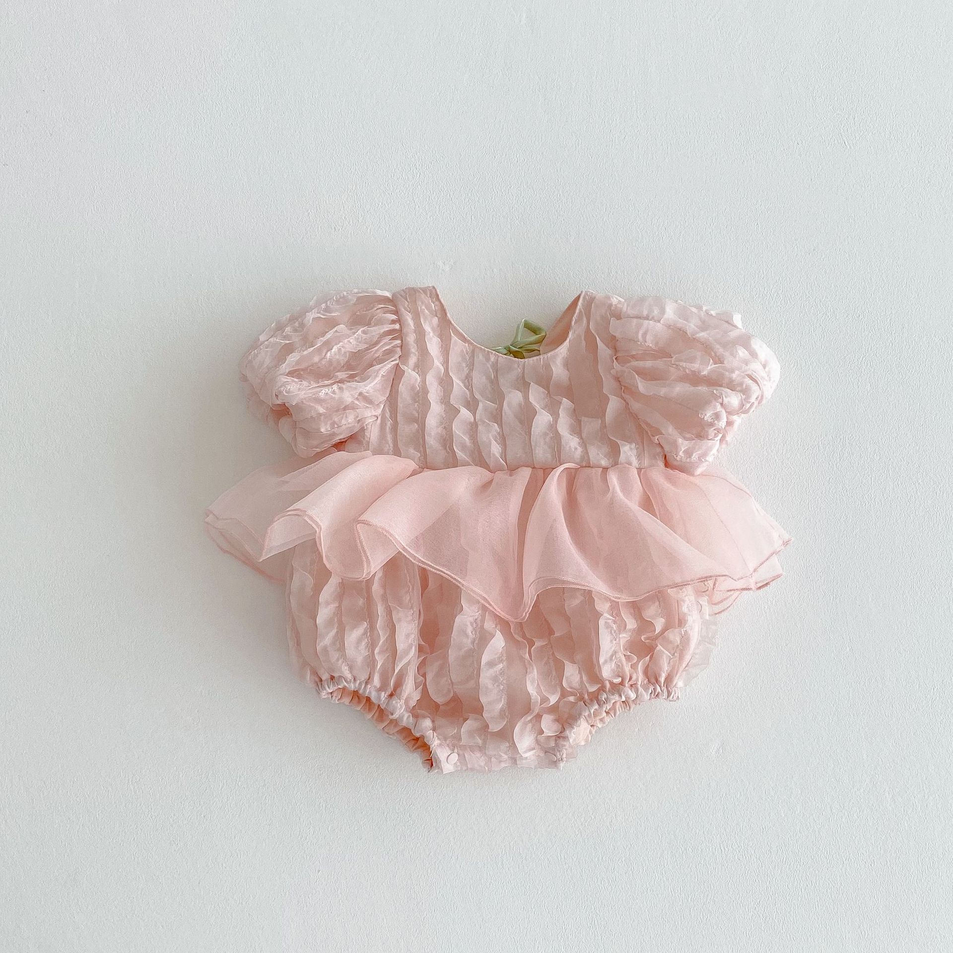 Picture of Ins Summer New Puff Sleeve Short-sleeved Body Clothes Baby Girl Sweet Cute Backless Lace Hare Dress
