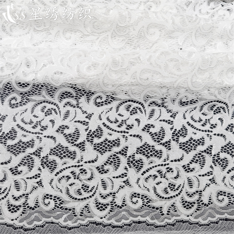 New Stretch Lace Fabric with Wavy Edges, Bright Silk Totem Flower, Soft and Skin-Fribottomly Four-Way Elastic Bottoming Shirt Intimates Fabric