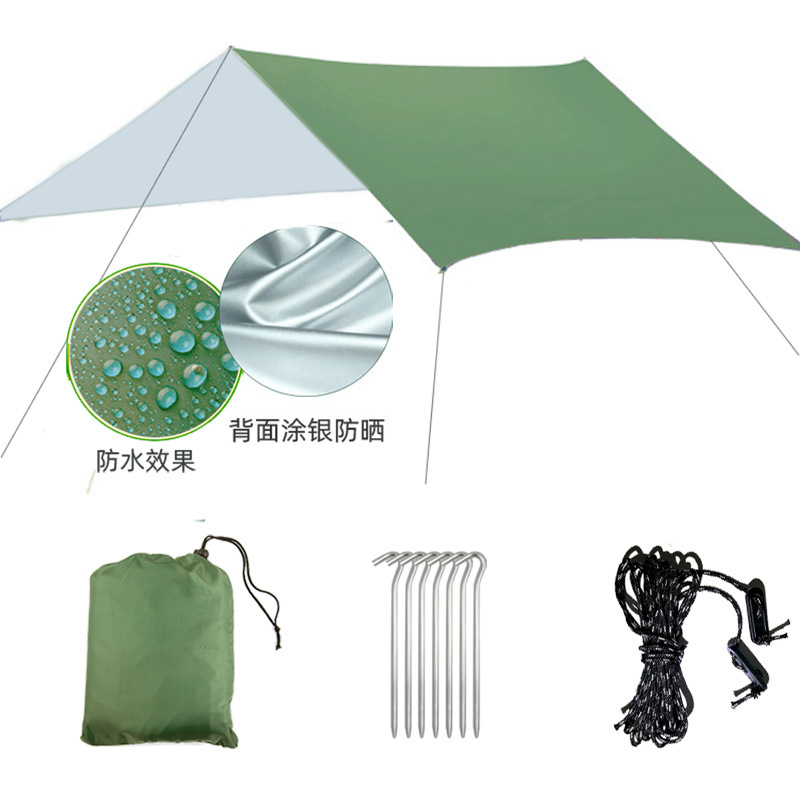 Picture of Canopy Tent Outdoor 3-4 People Silver-Coated Vinyl Waterproof Sunscreen Camping Beach Mat Camping Style Cloth All-In-One