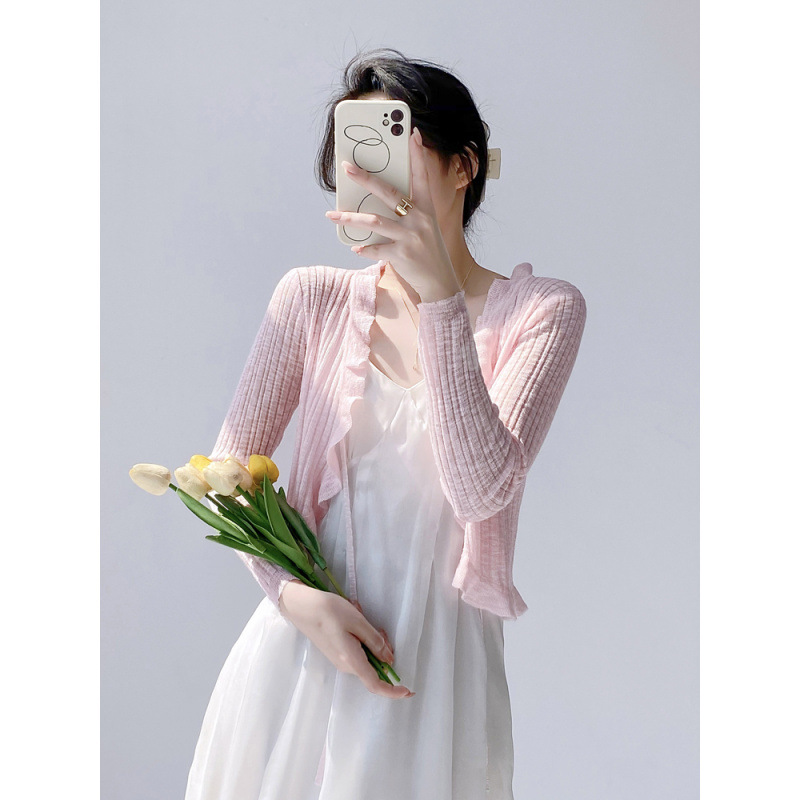 Picture of Sunscreen Knitted Cardigan Women's Thin Slip Skirt Outer Wear Air Conditioning Blouse Summer Shawl Ice Silk Small Waistle Fairy Jacket